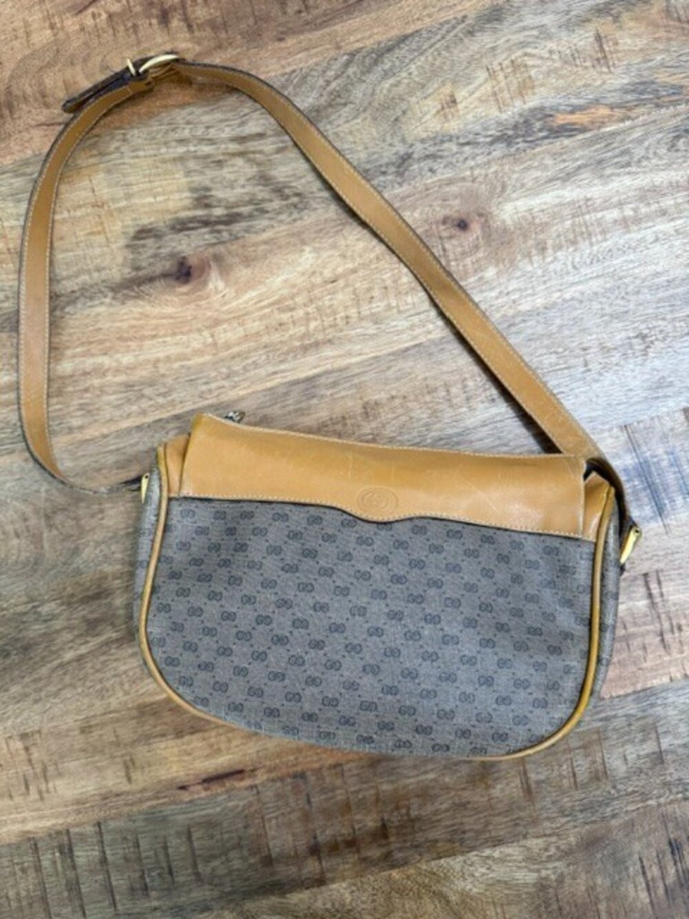 Gucci Micro GG Monogram Adjustable Shoulder Canvas Bag Beige Tan Crossbody Vtg - Picture 2 of 16
